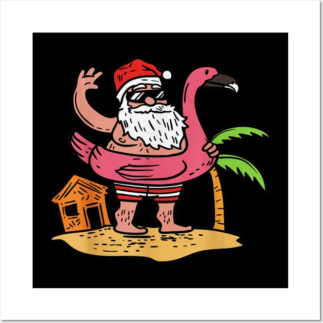 Summer Santa Flamingo Floater Christmas In July Wall Art by Christyn Evans